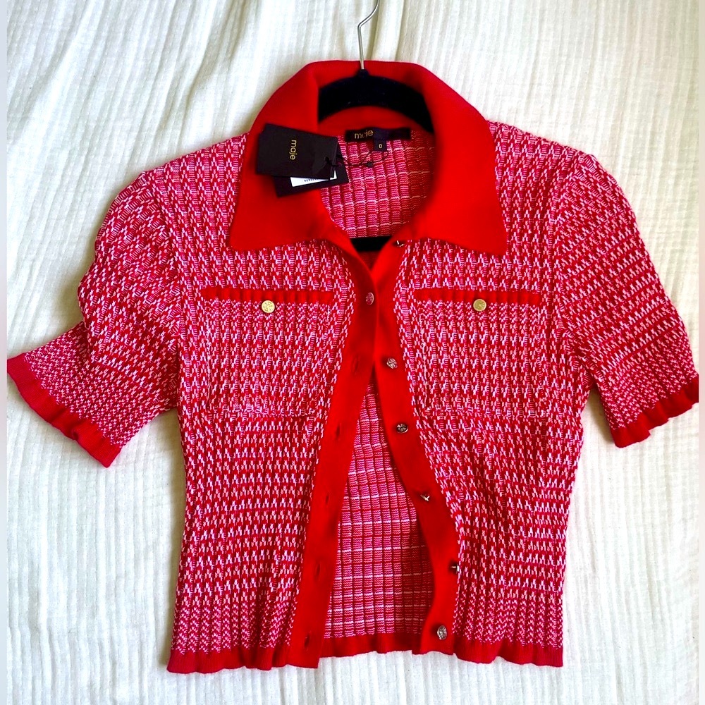 Maje Red Button Down Shirt with Short Sleeves